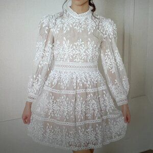 NWT Ivy City Sicily Floral Crochet Lace Dress Champagne Ivory  6